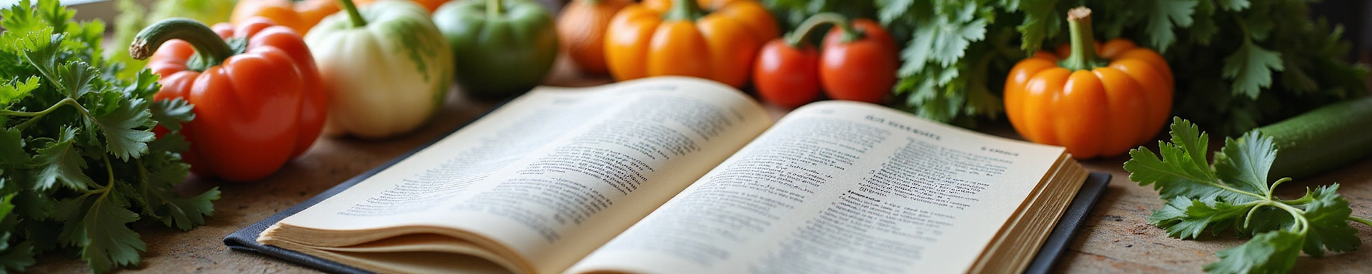 Libro aperto con ricette e ingredienti freschi per una cucina sana