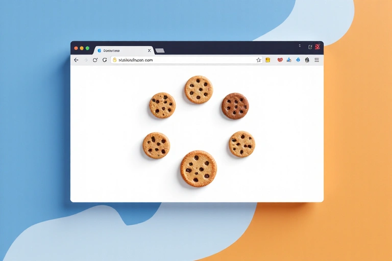 Illustrazione astratta di un browser web con icone di cookie, simboleggiando la gestione delle preferenze di navigazione