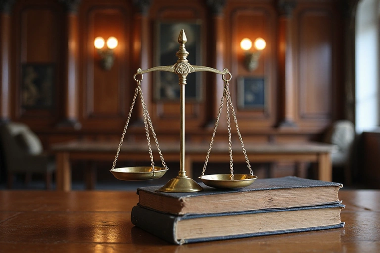 Bilancia della giustizia su una pila di libri di diritto